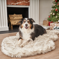 PupRug™ Faux Fur White With Brown Accents Orthopedic Dog Bed + FREE Holiday Plaid Bed Cover