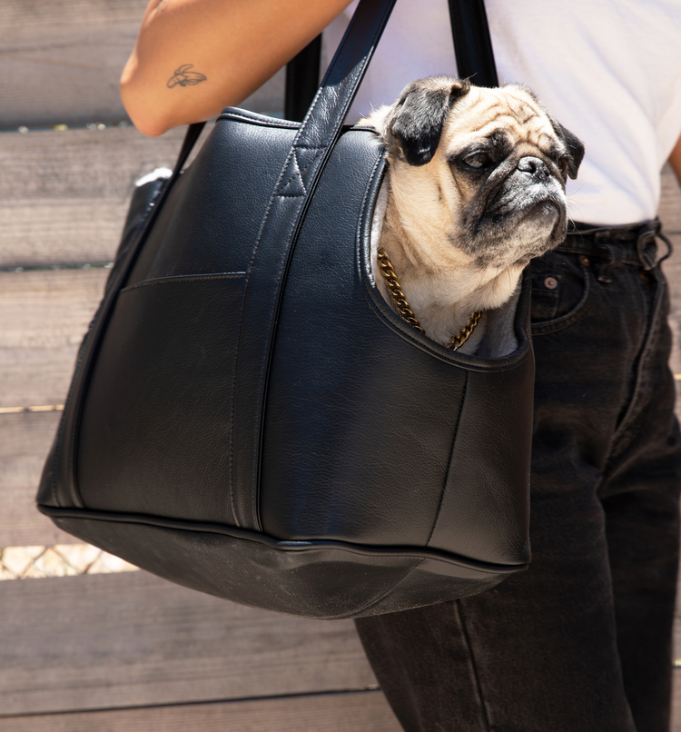 PupTote™ 3-in-1 Faux Leather Dog Carrier Bag - Black