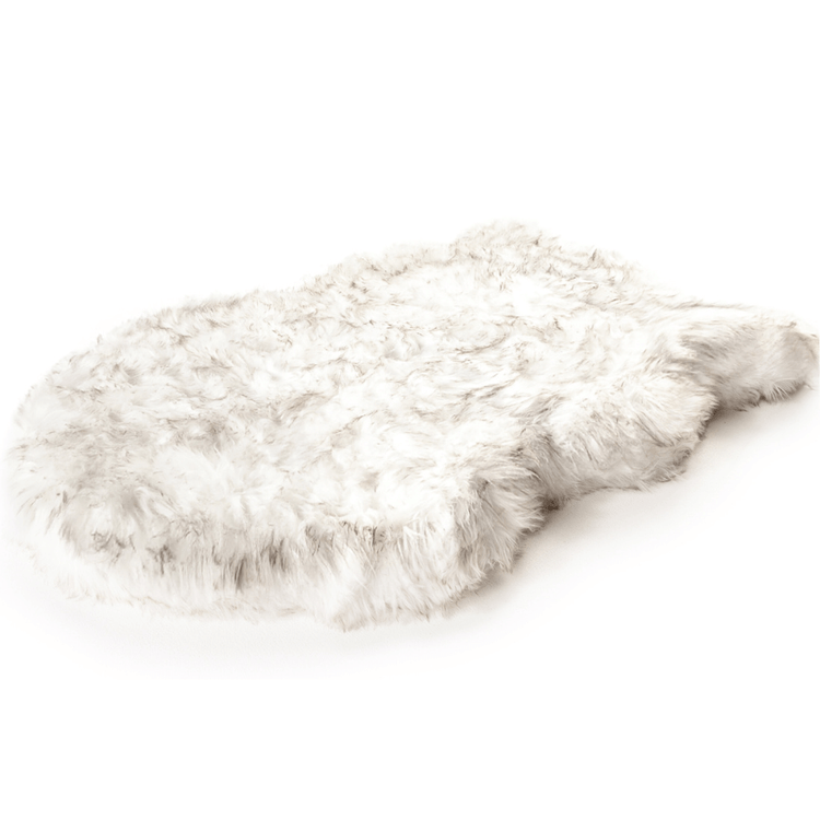 white faux fur memory foam dog bed