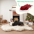 PupRug™ Faux Fur White With Brown Accents Orthopedic Dog Bed + FREE Holiday Plaid Bed Cover