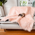 Yorkshire Terrier blush laying on pink faux fur pet blanket