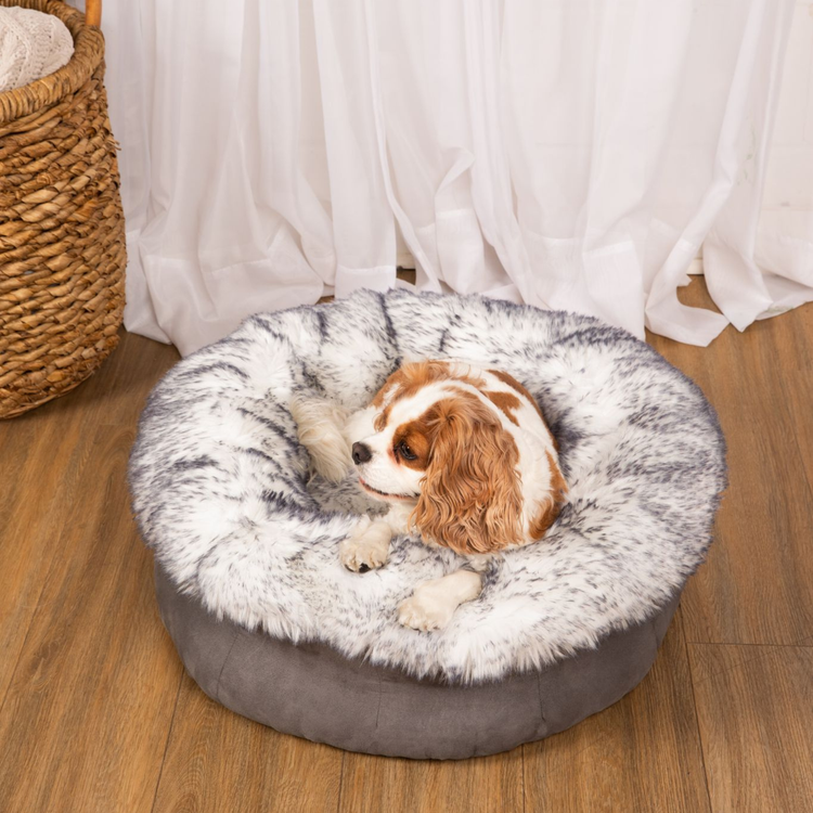 PupPouf™ Luxe Faux Fur Donut Dog Bed - Ultra Plush Arctic Fox