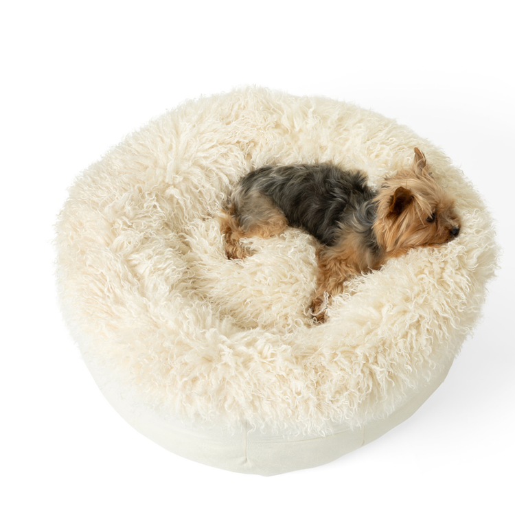 PupPouf™ Luxe Faux Fur Donut Dog Bed - Plush Sheep Ivory