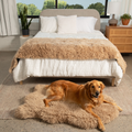 PupRug™ Luxe Faux Fur Tan Plush Sheep Orthopedic Dog Bed + FREE Holiday Plaid Bed Cover