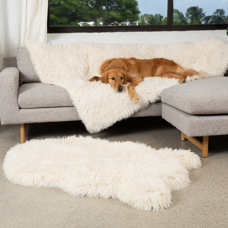 PupRug™ Luxe Orthopedic Bed + Matching Waterproof Blanket Bundle - Plush Sheep Ivory