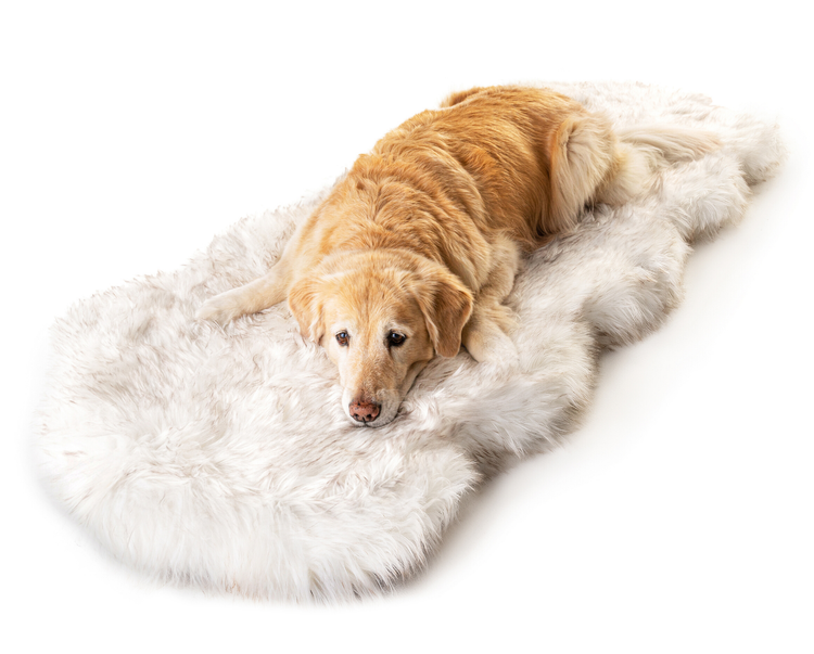 PupRug™ Runner Faux Fur Memory Foam Dog Bed Cover - Curve White with Brown Accents (Bed Not Included)