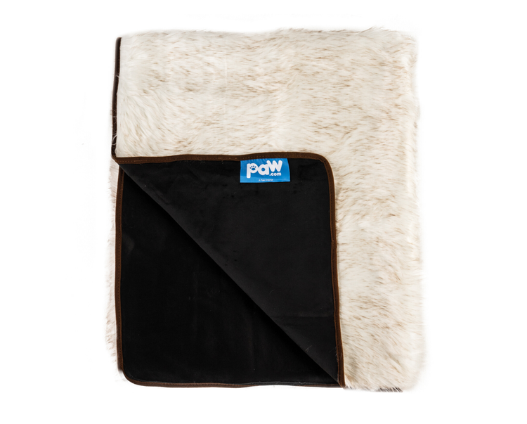 White Faux Fur Blanket with Paw.com logo