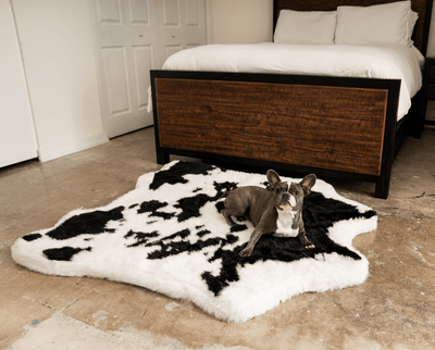 PupRug™ Animal Print Memory Foam Dog Bed - Black Faux Cowhide