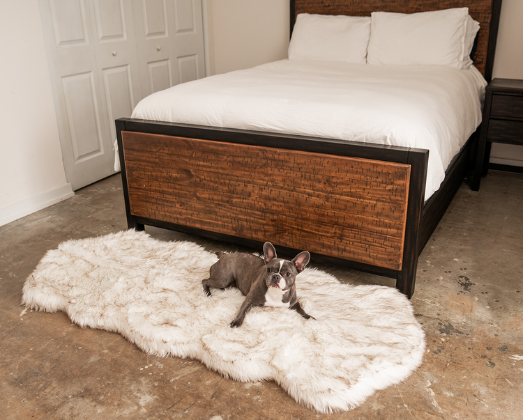 PupRug™ Runner Faux Fur Memory Foam Dog Bed Cover - Curve White with Brown Accents (Bed Not Included)