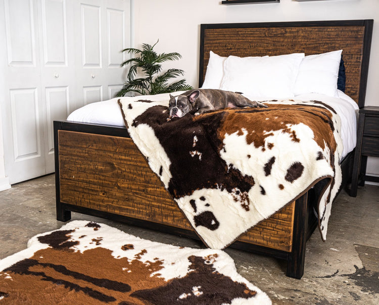 PupRug™ Memory Foam Bed + Matching Waterproof Blanket Bundle - Brown Faux Cowhide