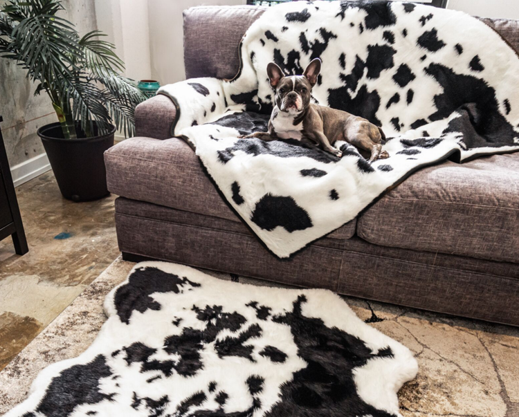 French Bulldog on Black Faux Cowhide Blanket bundle