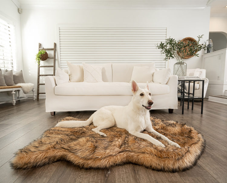 PupRug™ Faux Fur Orthopedic Dog Bed Cover - Curve Sable Tan (Bed Not Included)